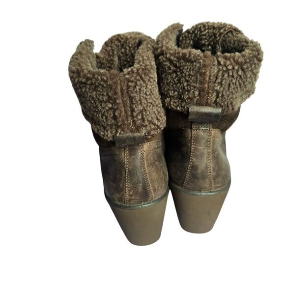 Ecco Brown Distressed Leather Shearling Lace Up Wedge Ankle Boots 36EU / US 5.5 - Picture 7 of 11